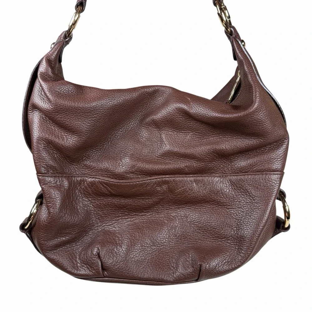 Michael Kors Pebbled Leather Hobo Handbag Shoulder Bag in Brown, Gold Hardware‎